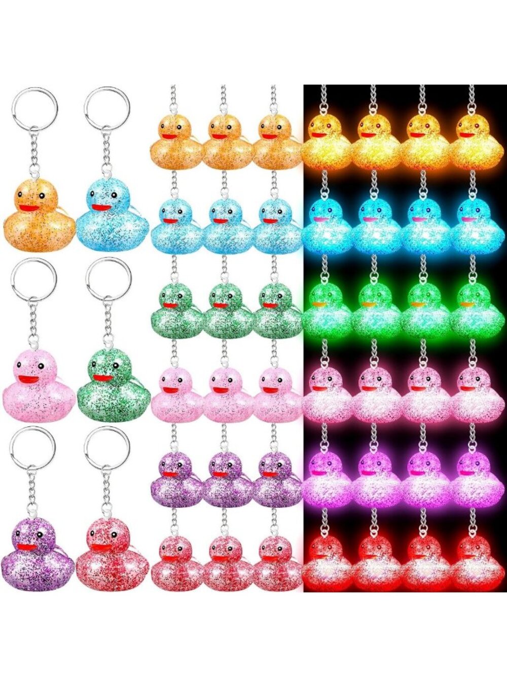 Glitter Rubber Duck Keychains - Fun Party Favors & Cute Accessories, Bulk Set
